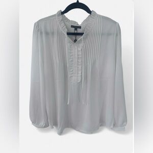 Adrianna Papell Ivory Ruffle Blouse NWT Pleated Long Sleeve Top
